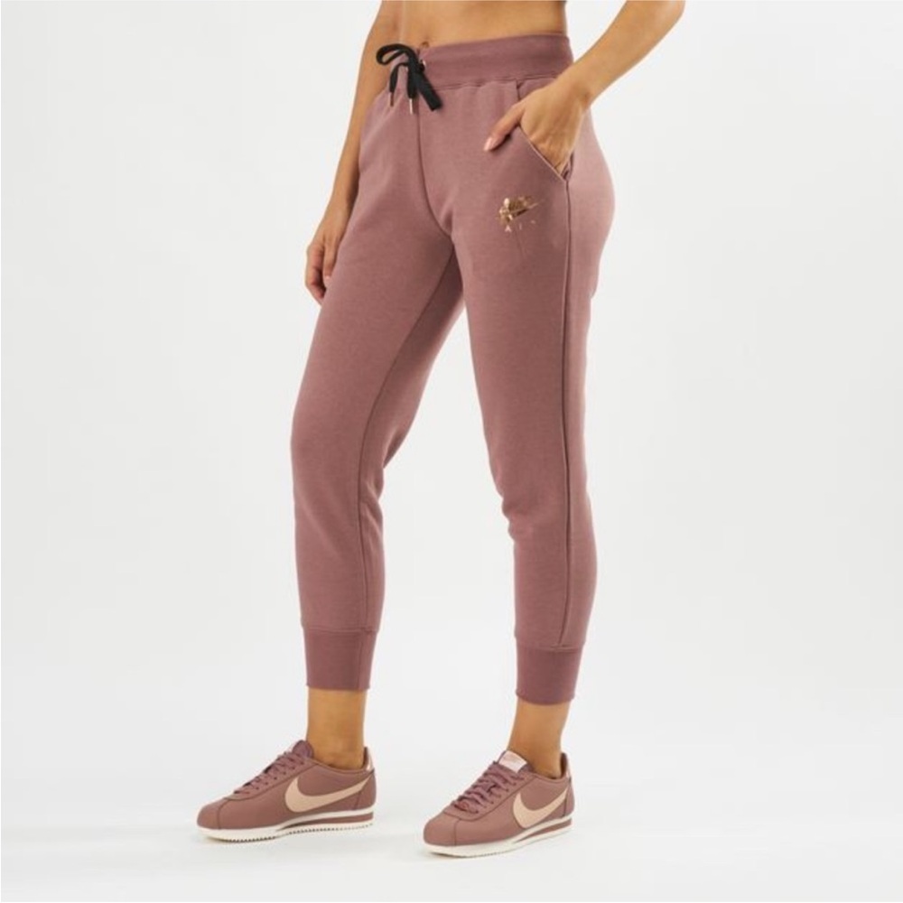 Nike Joggers Small Air Fleece Pants Smokey Mauve Pink Metallic Rose Gold Logo
